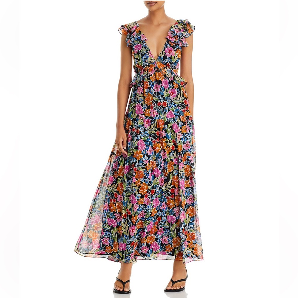 Aqua Floral Print Maxi Dress